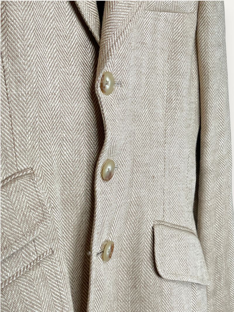 Beige Linen Single Breasted Blazer