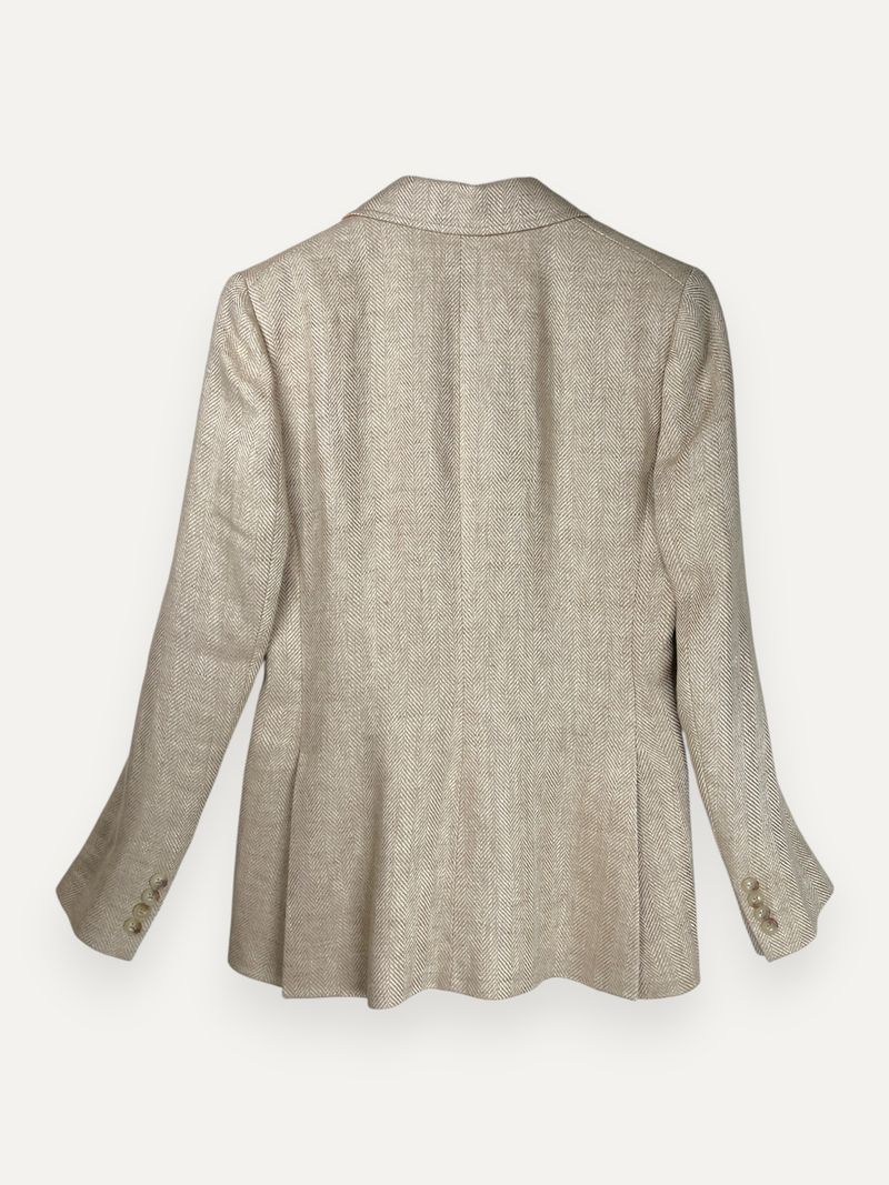 Beige Linen Single Breasted Blazer