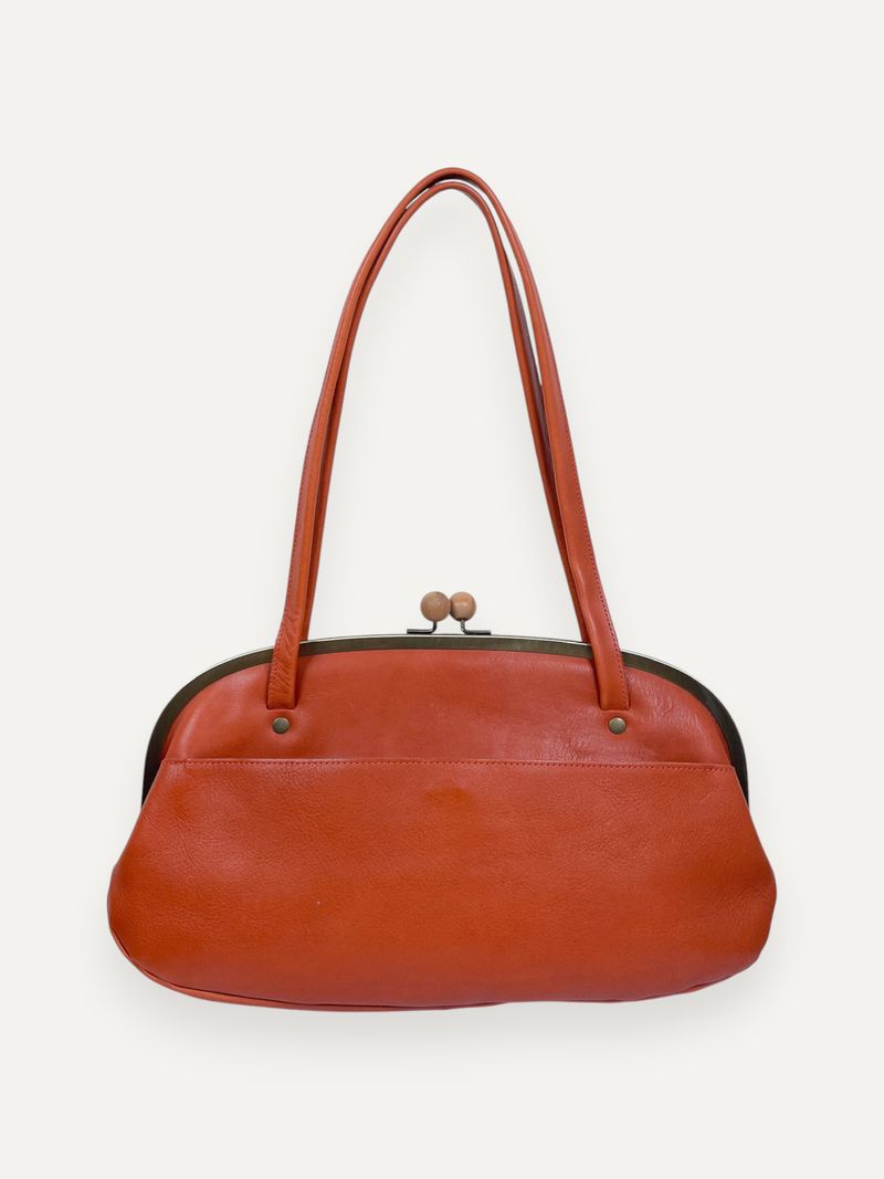 Vintage Kiss Lock Natural Leather Handbag