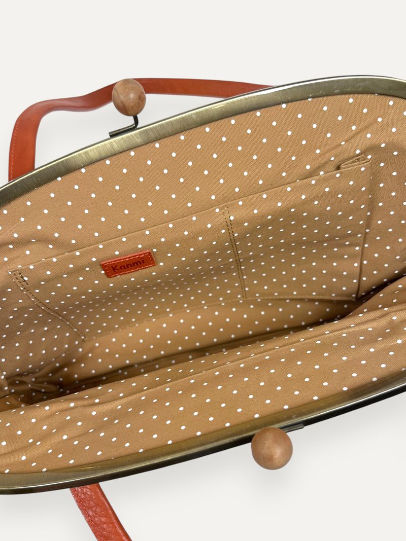 Vintage Kiss Lock Natural Leather Handbag