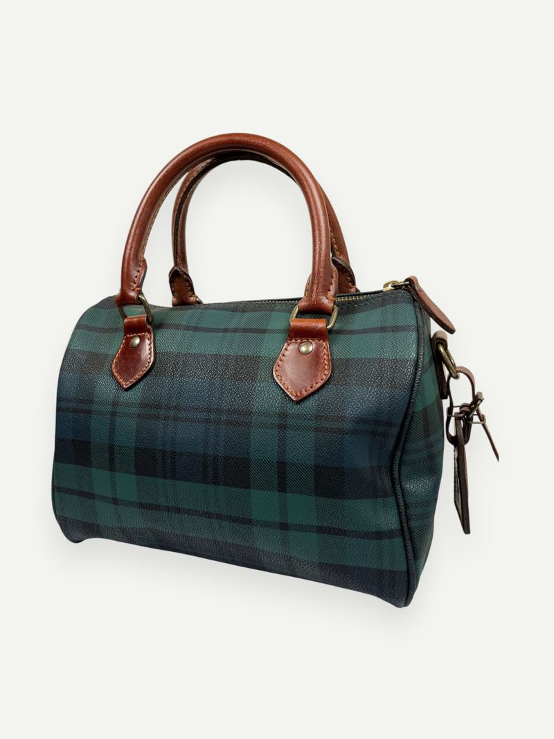 Green Plaid Mini Boston Bag