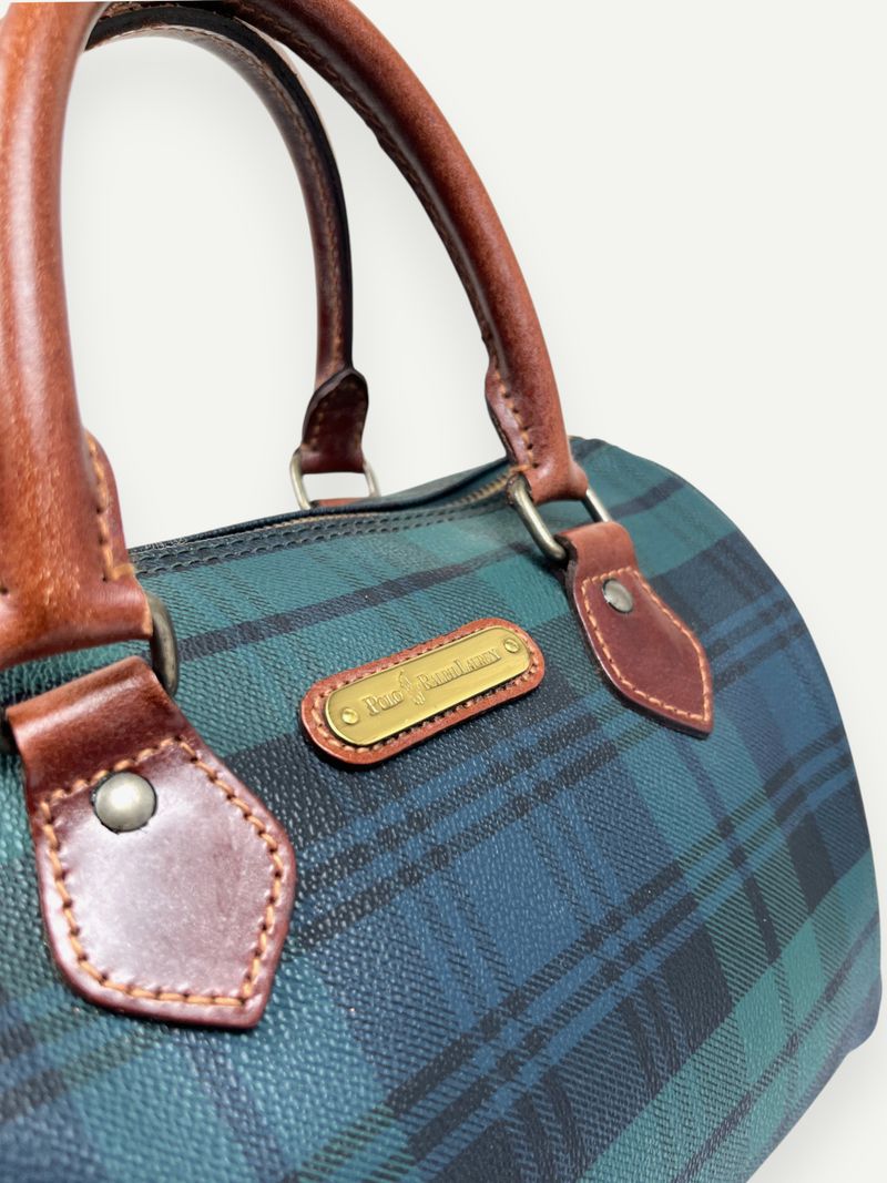 Green Plaid Mini Boston Bag