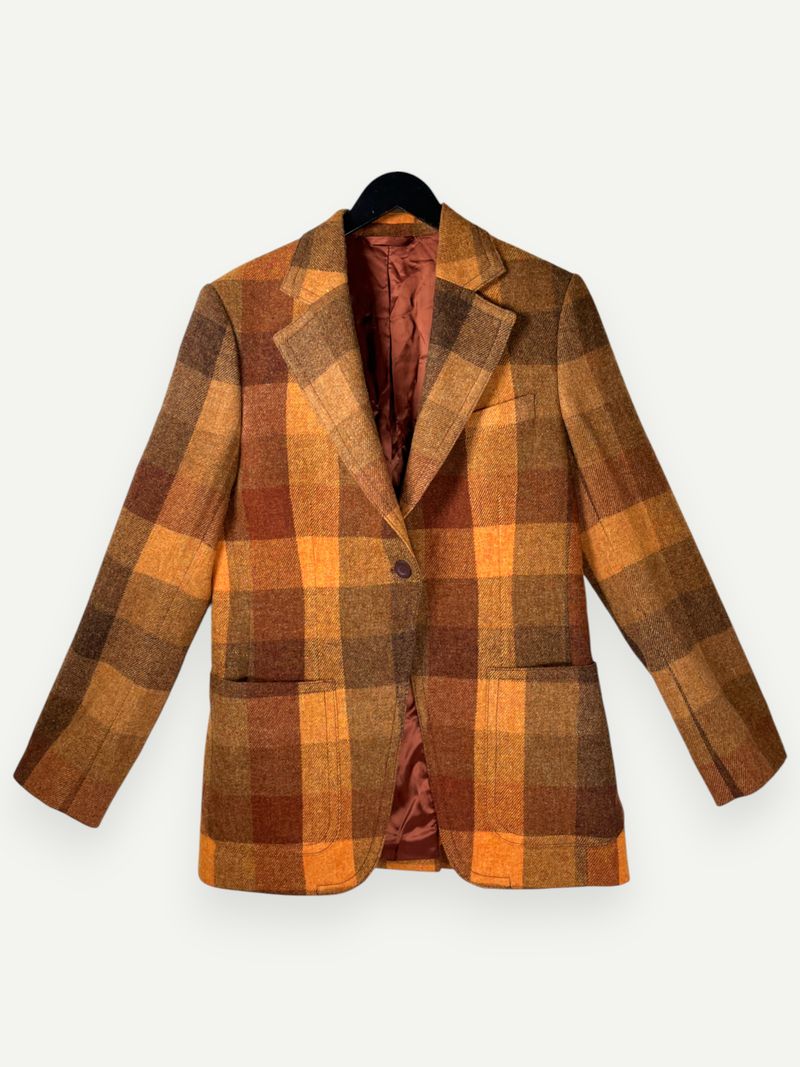 Orange Checkered Wool Blazer