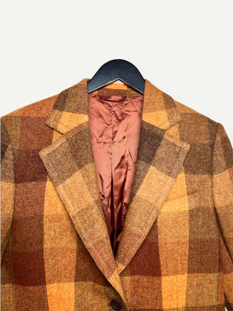 Orange Checkered Wool Blazer